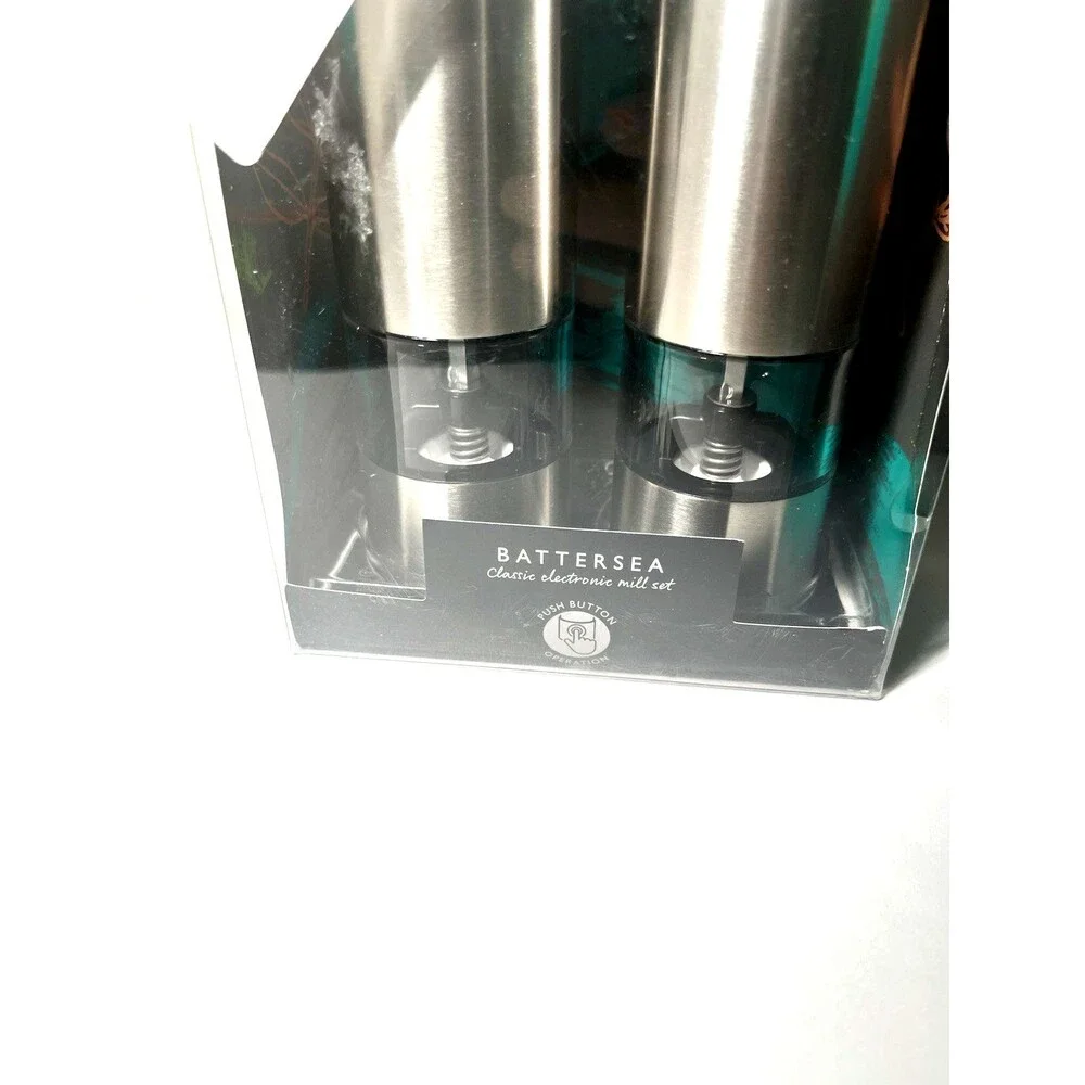 Cole & Mason Battersea Electric Salt & Pepper Mill Set Stainless Steel -New